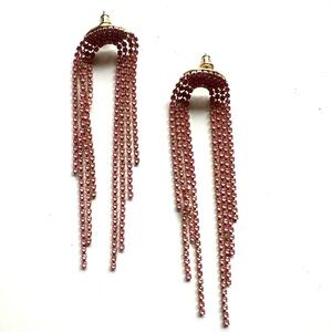 Anthropologie Pink and Gold Statement Earrings rhinestone dangles arch rainbow